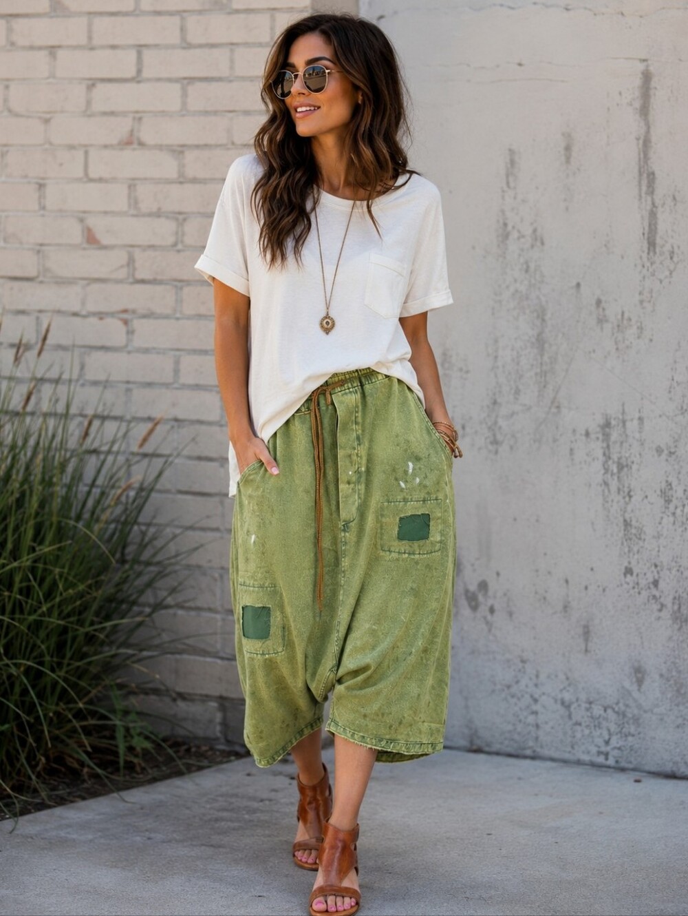 #1886 Earthsong Harem Pants - Olive